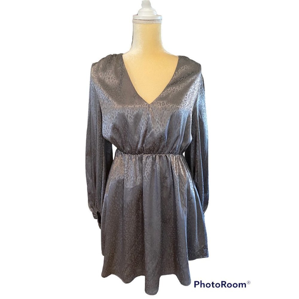 Animal Print Satin Flowy Dress Cottage Core, Size Medium